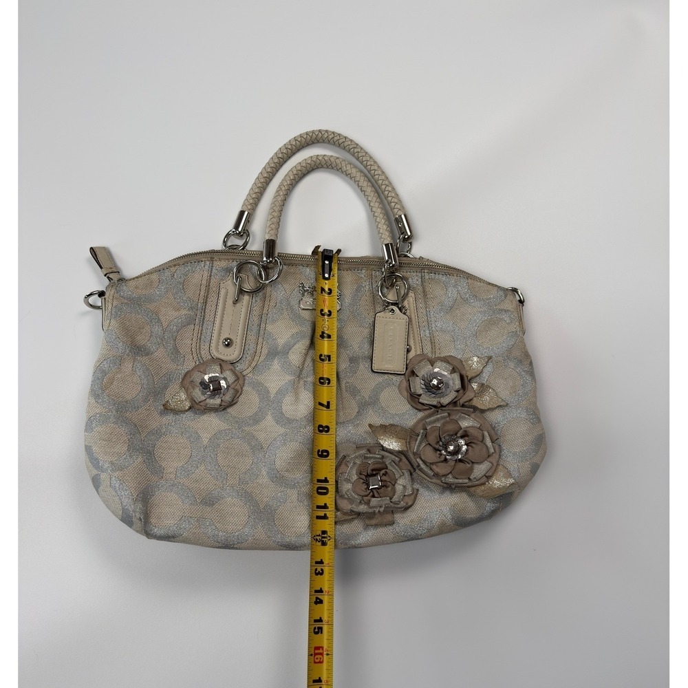 Coach Shoulder Bag Womens Large Silver Good Limited Edition Floral Jacquard - Picture 11 of 16